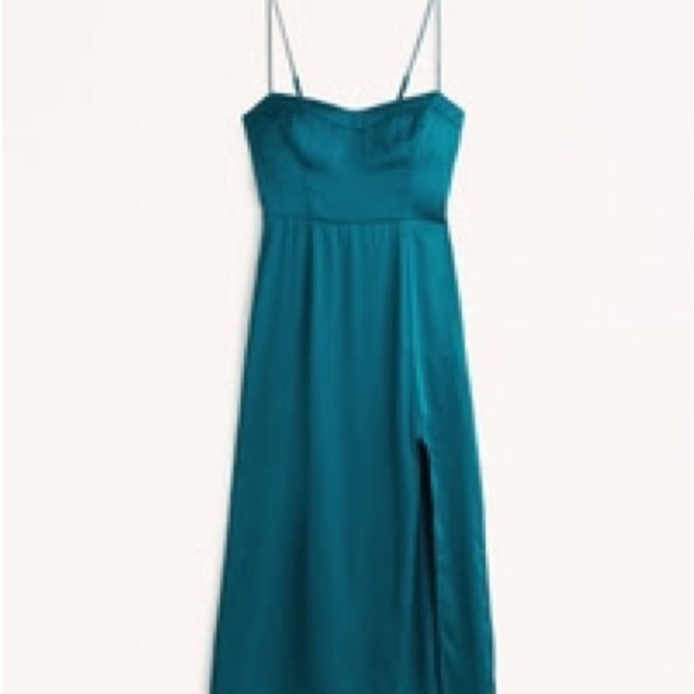 Abercrombie & Fitch Teal Satin Slit Midi Dress